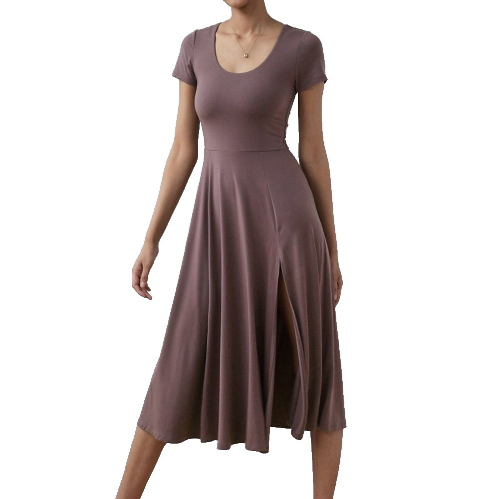 Wilfred Ocaso‎ Dress Medium Taupe Brown Midi Fit Flare Scoop Neck Stretch
